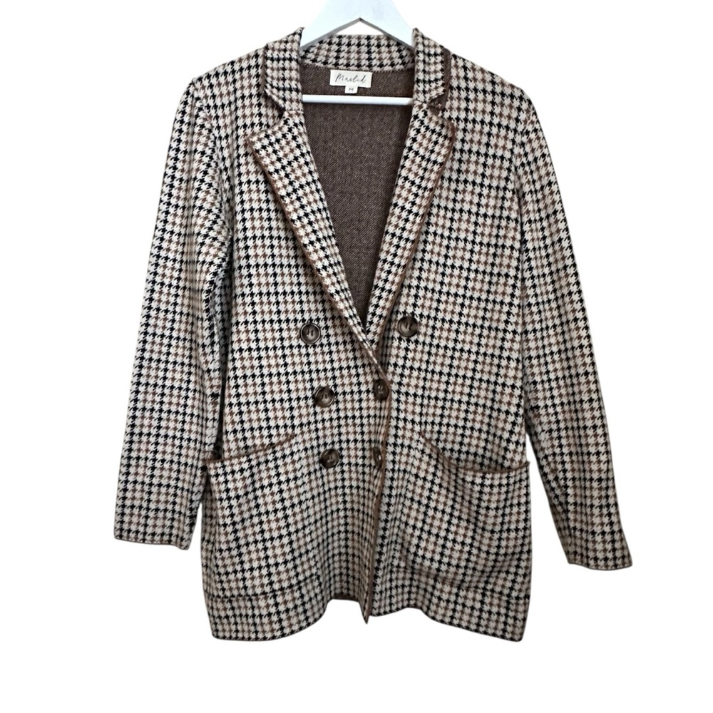Marled Plaid Button Houndstooth Sweater Jacket Women Sz M